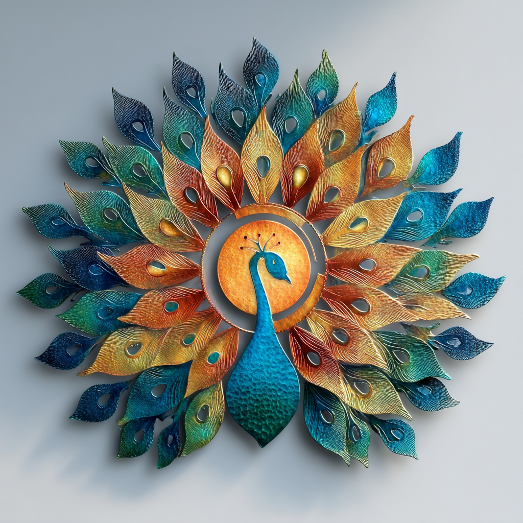 Peacock Metal Wall Art – Colorful Bird Garden Decor, Tropical Outdoor Sign V2