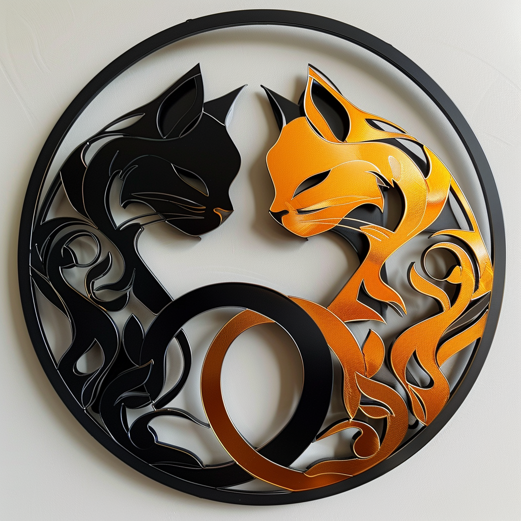 Yin Yang Cat Metal Wall Art – Celestial Black Cat Decor, Mystical Garden Sign