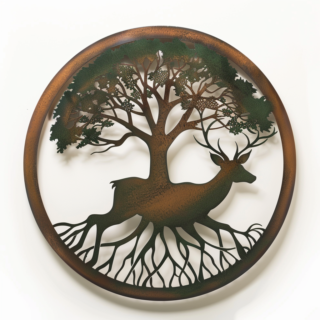 Deer Tree of Life Metal Wall Art, Rustic Wildlife Decor for Patio