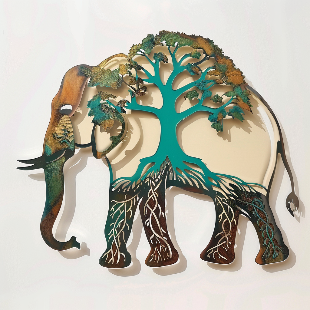 Elephant Tree of Life Metal Wall Art, Rustic Wildlife Decor for Patio