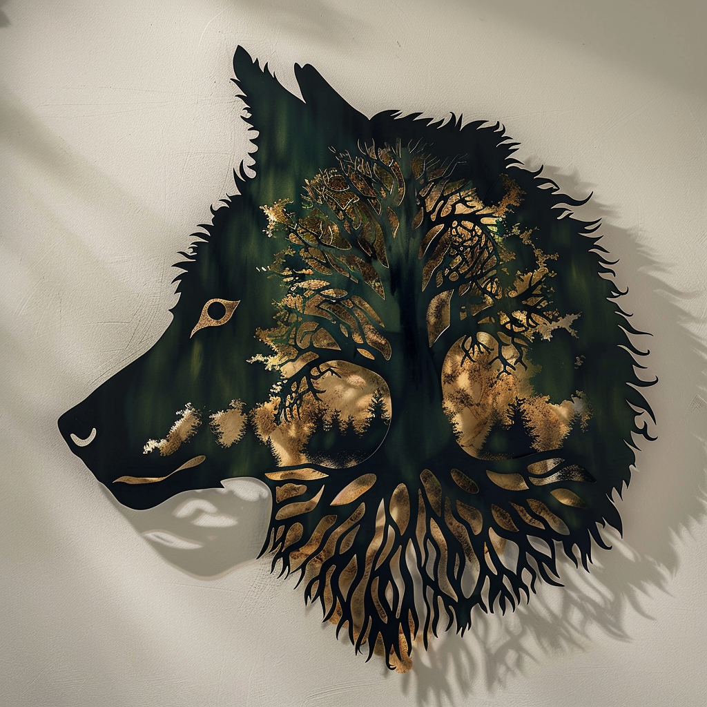 Wolf Tree of Life Metal Wall Art, Rustic Wildlife Decor for Patio