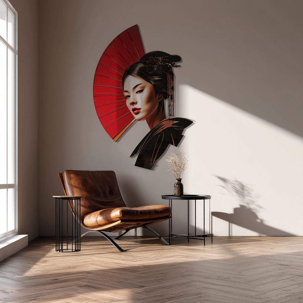 Japanese Geisha Metal Wall Art Sakura Moon Pagoda Mount Fuji Asian Landscape Custom Shape Wall Decor