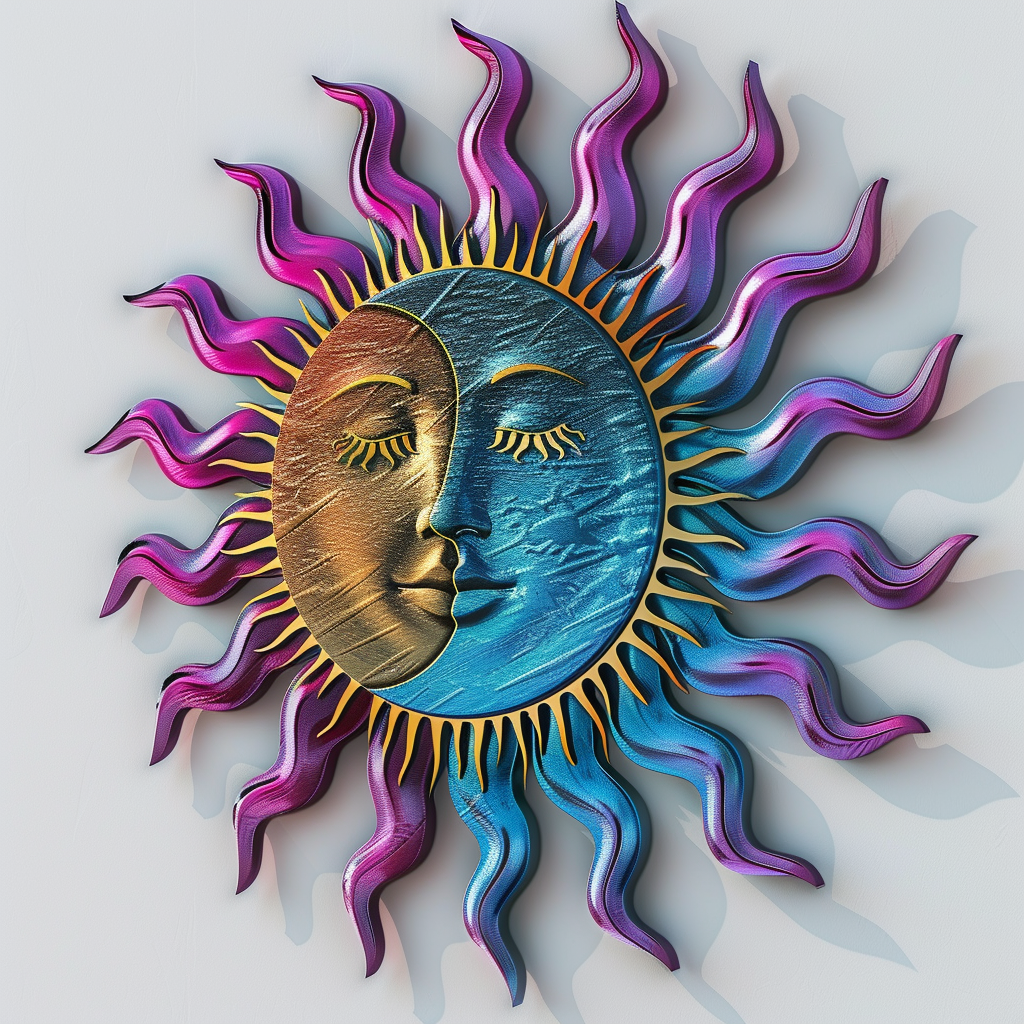 Colorful Sun and Moon Face Metal Wall Art, Celestial Boho Decor for Patio