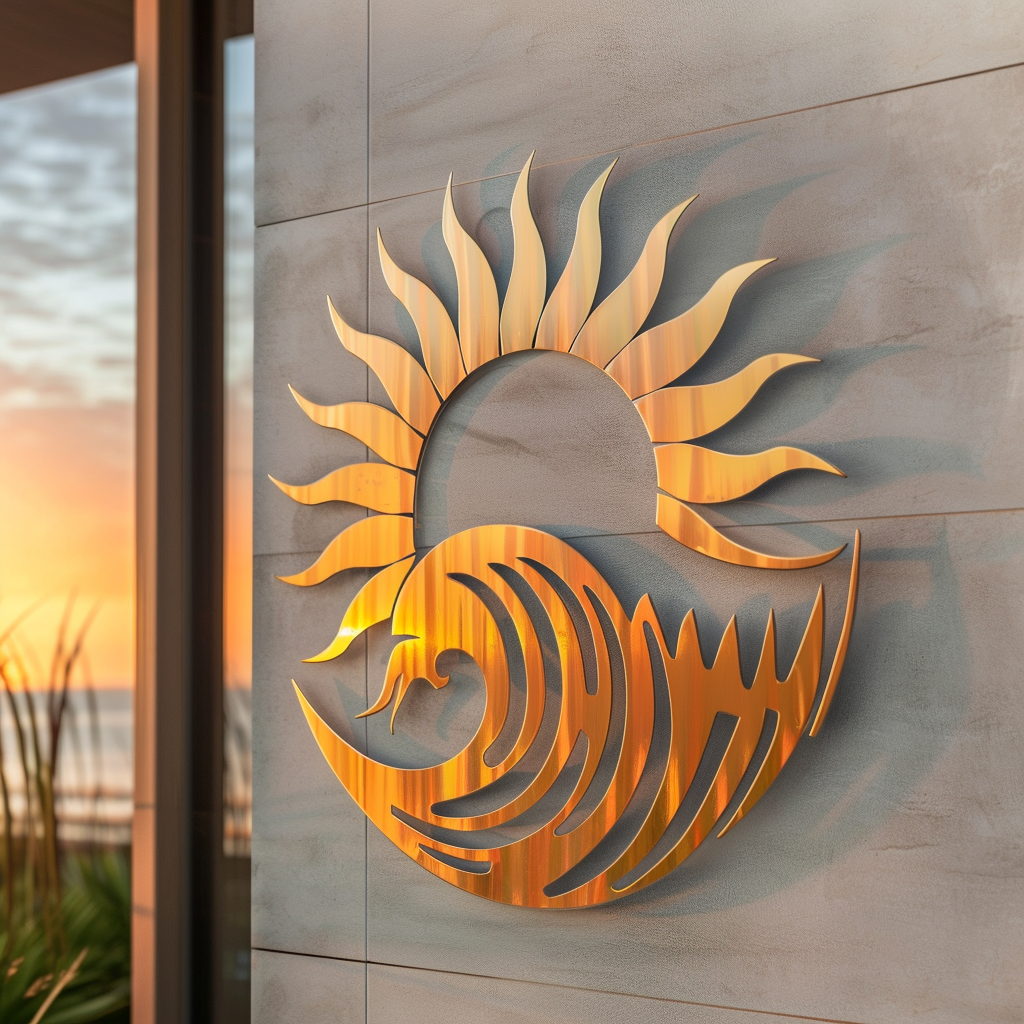 Sunburst Ocean Waves Metal Wall Art, Coastal Beach Decor for Patio