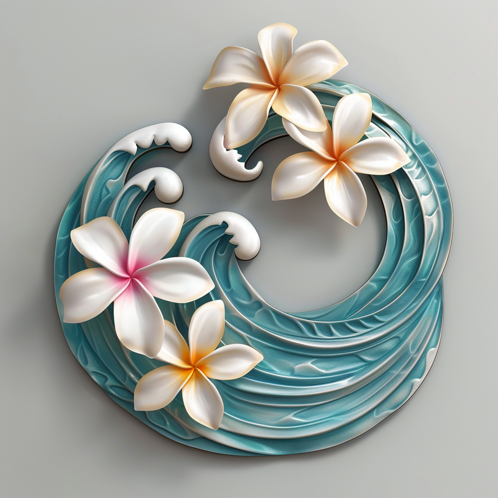 Ocean Wave Hibiscus Metal Wall Art – Tropical Coastal Decor, Beach Garden Sign