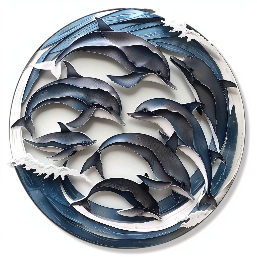 Pod of Dolphins Metal Wall Art – Coastal Ocean Decor, Marine Garden Sign