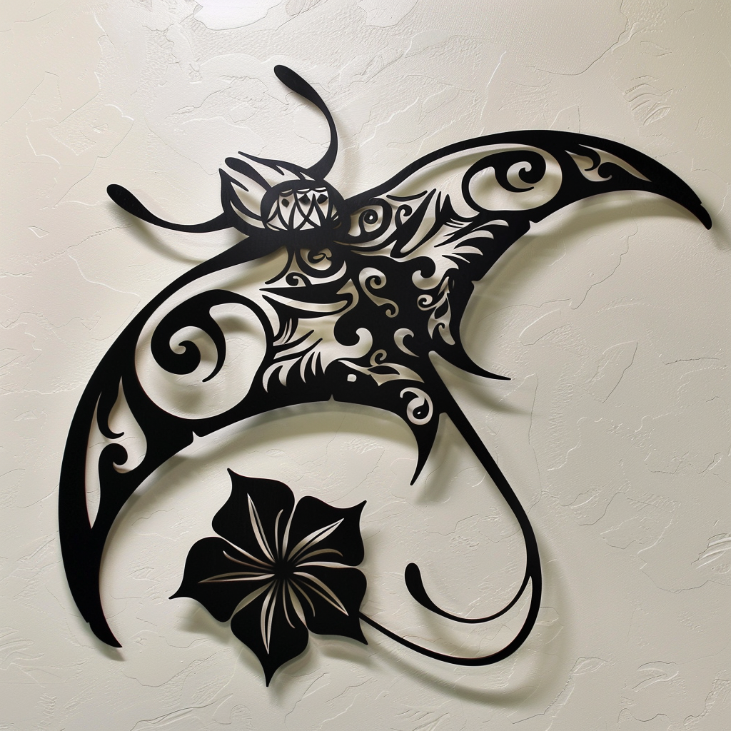 Tribal Stingray Metal Wall Art – Ocean Ray Fish Decor, Coastal Marine Garden Sign