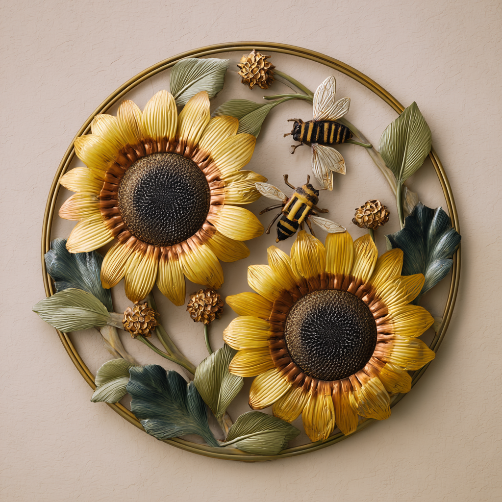 Sunflower Bee Metal Wall Art Outdoor Decor