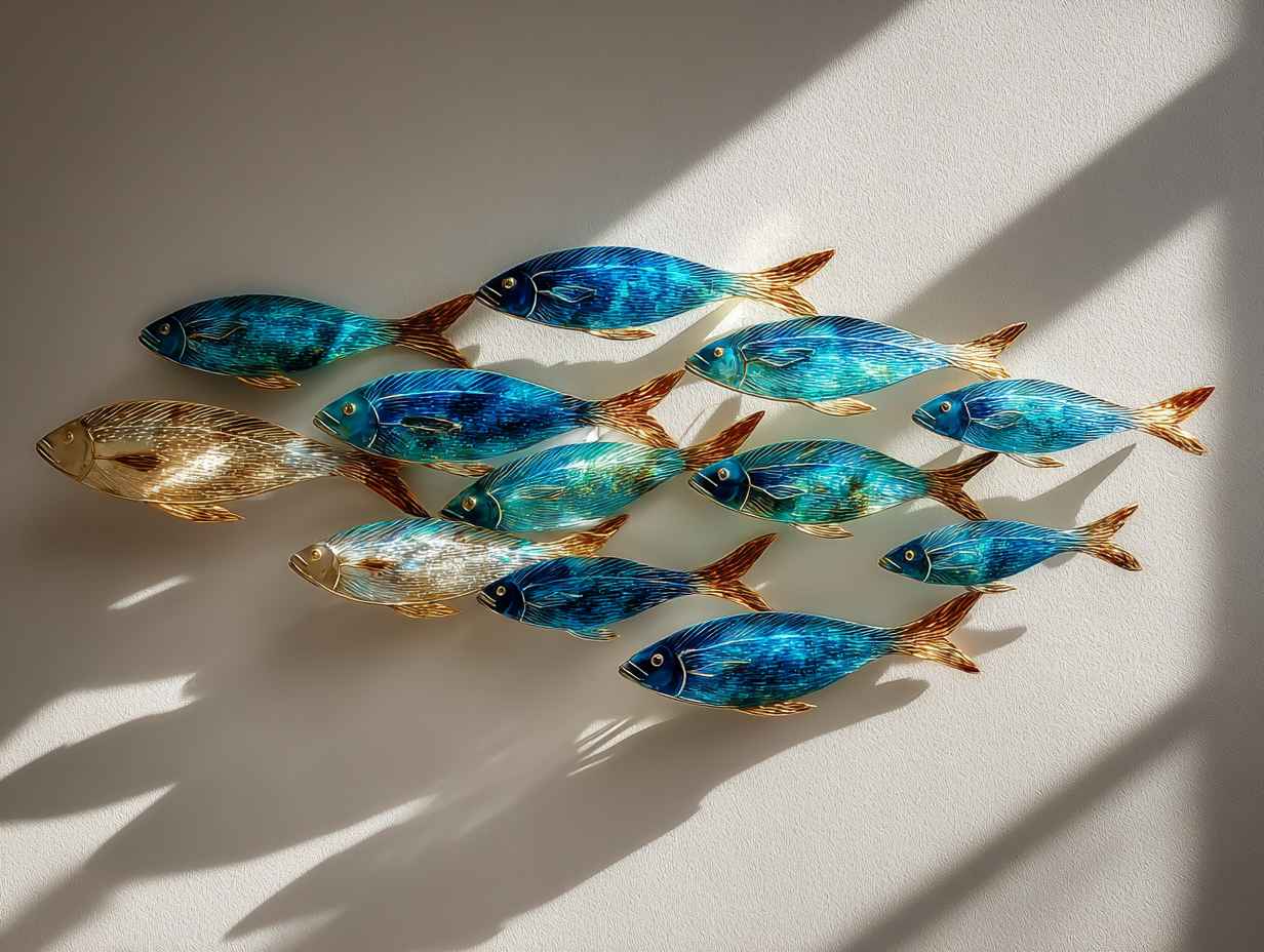 School Of Fish Summer Beach Metal Wall Art Coastal Ocean Outdoor Wall Decor
