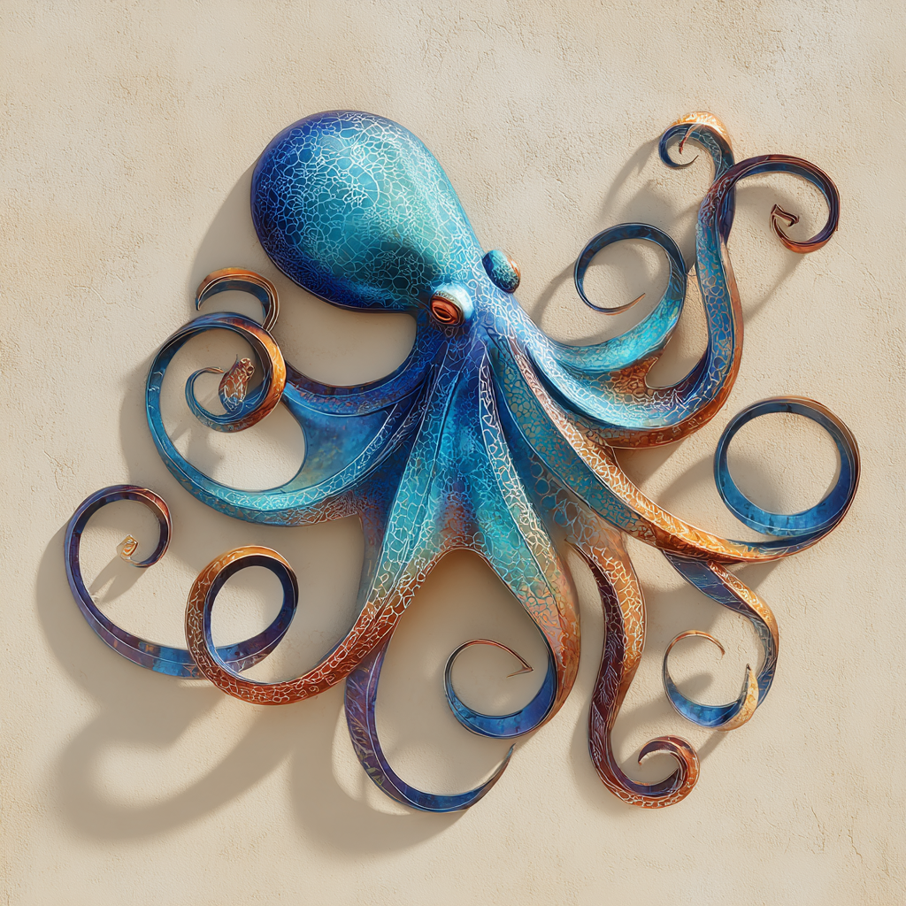 Octopus Metal Wall Art Coastal Ocean Beach House Nautical Wall Decor