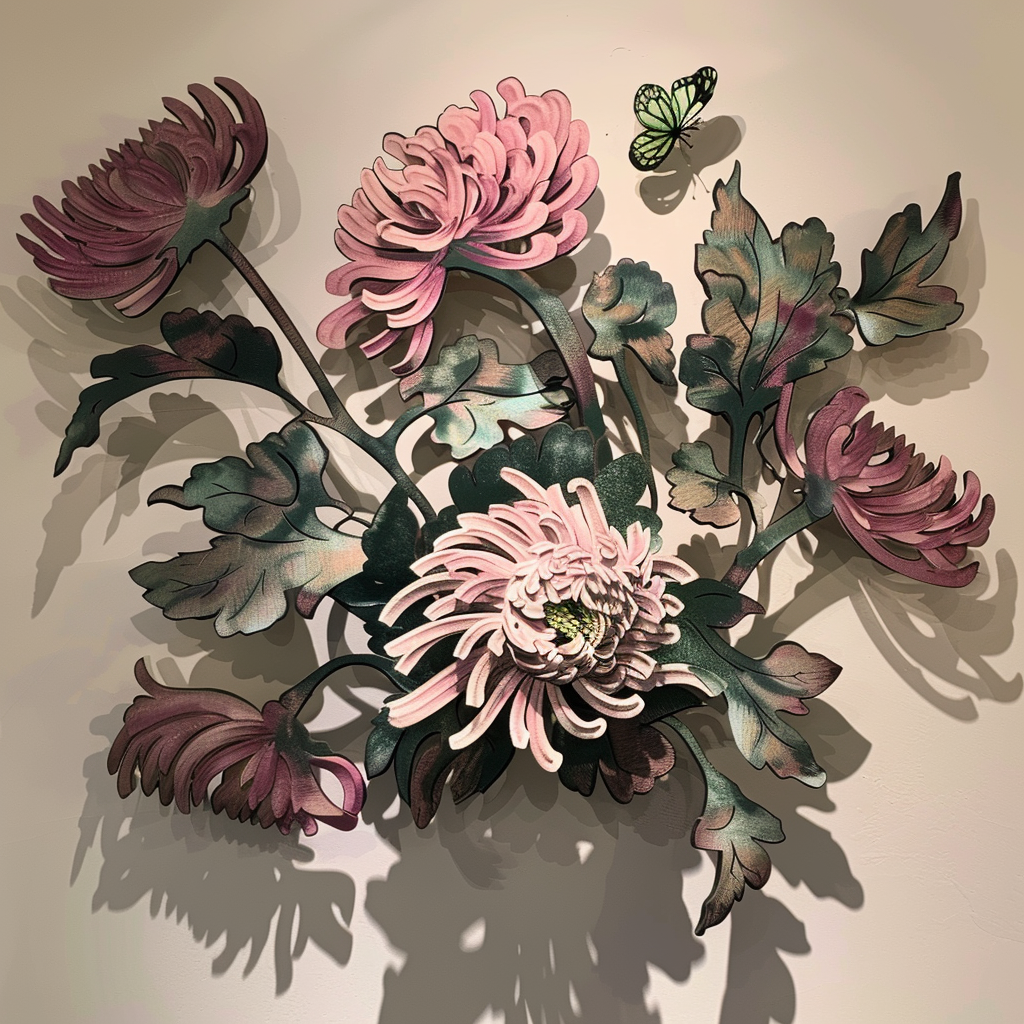 Chrysanthemum Bouquet Metal Wall Art Floral Garden Wall Decor