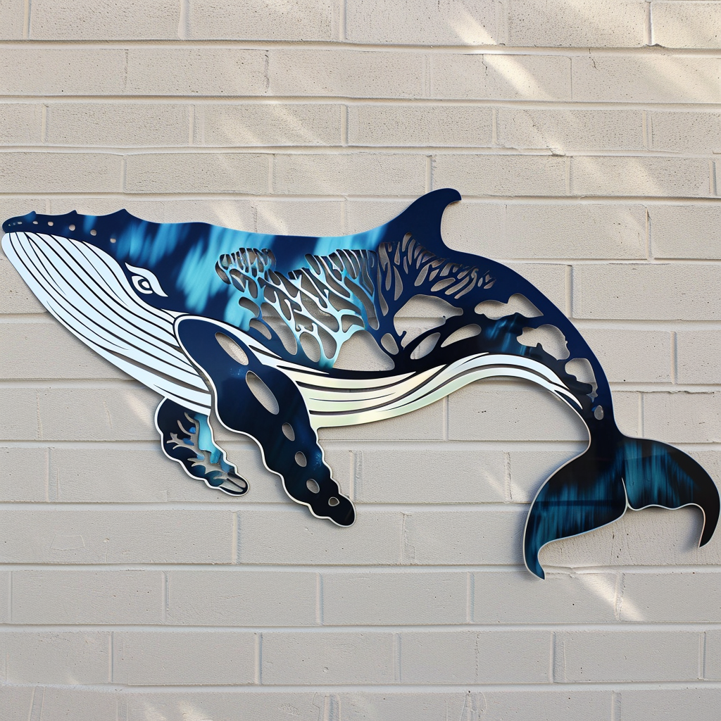 Whale Coral Metal Wall Art Coastal Ocean Beach House Wall Decor