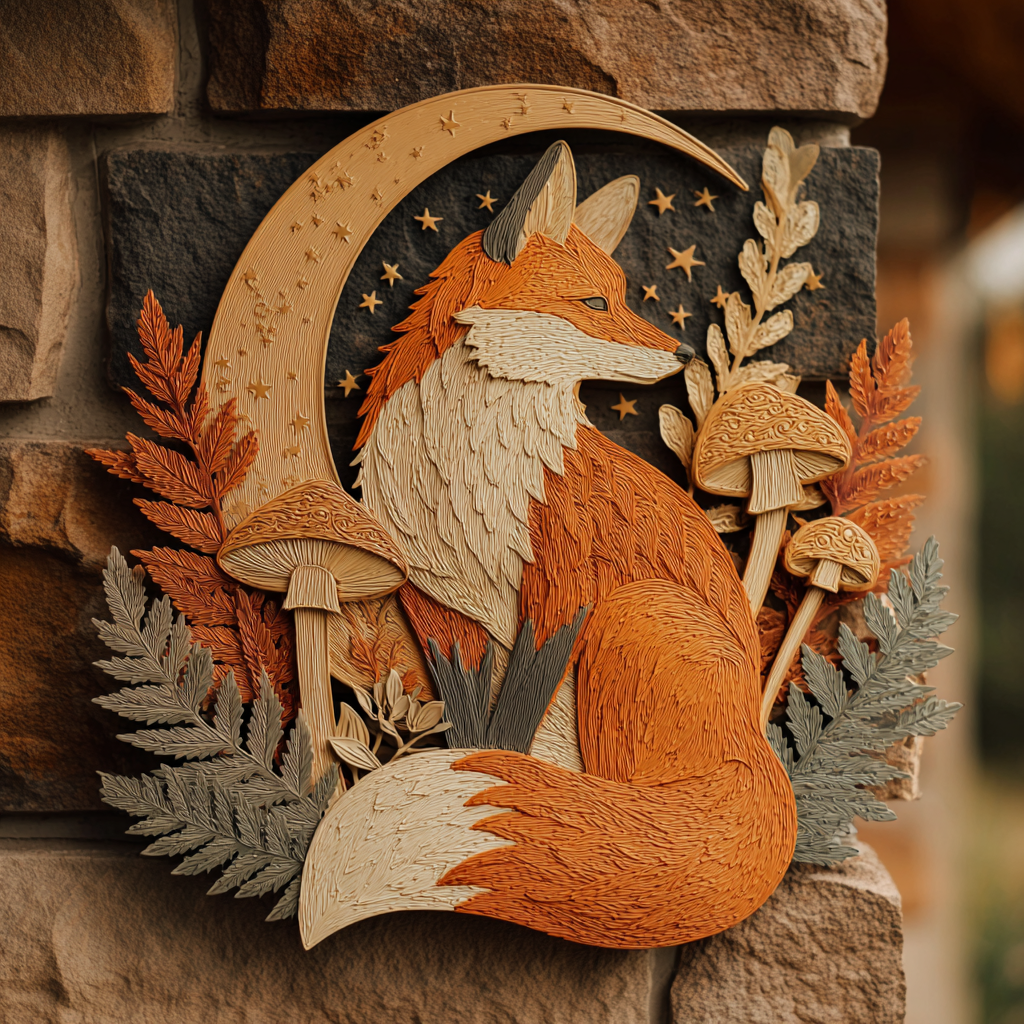 Fox Mountain Metal Wall Art, Woodland Wildlife Decor for Cabin & Patio
