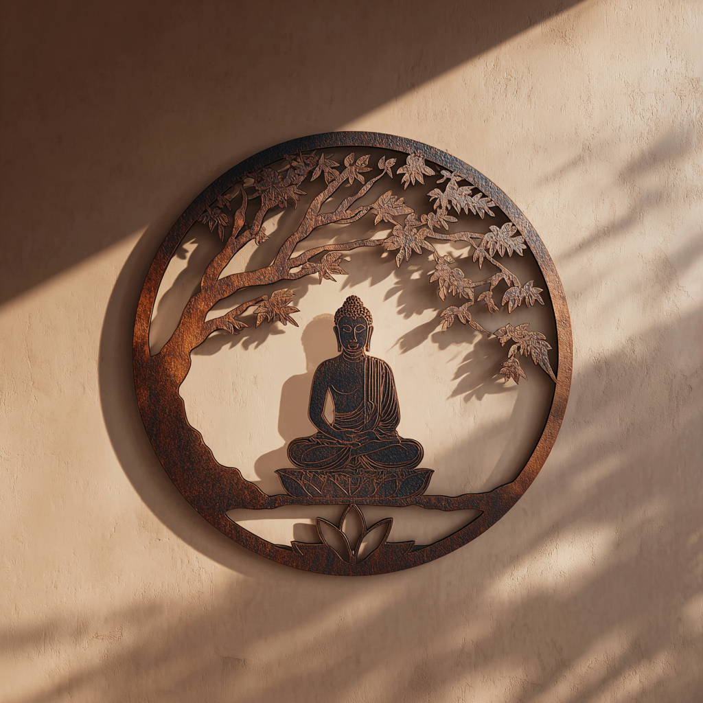 Buddha Tree of Life Metal Wall Art Rustic Zen Garden Wall Decor