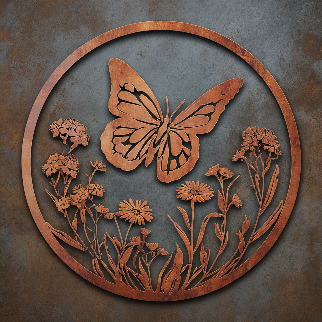 Rustic Flower Butterfly Metal Wall Art Outdoor Decor