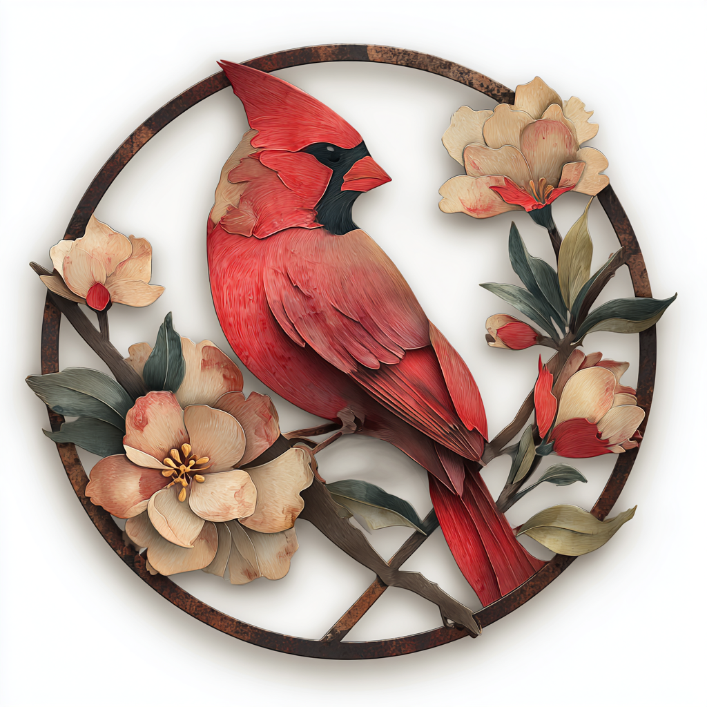 Red Cardinal Metal Wall Art – Winter Bird Decor