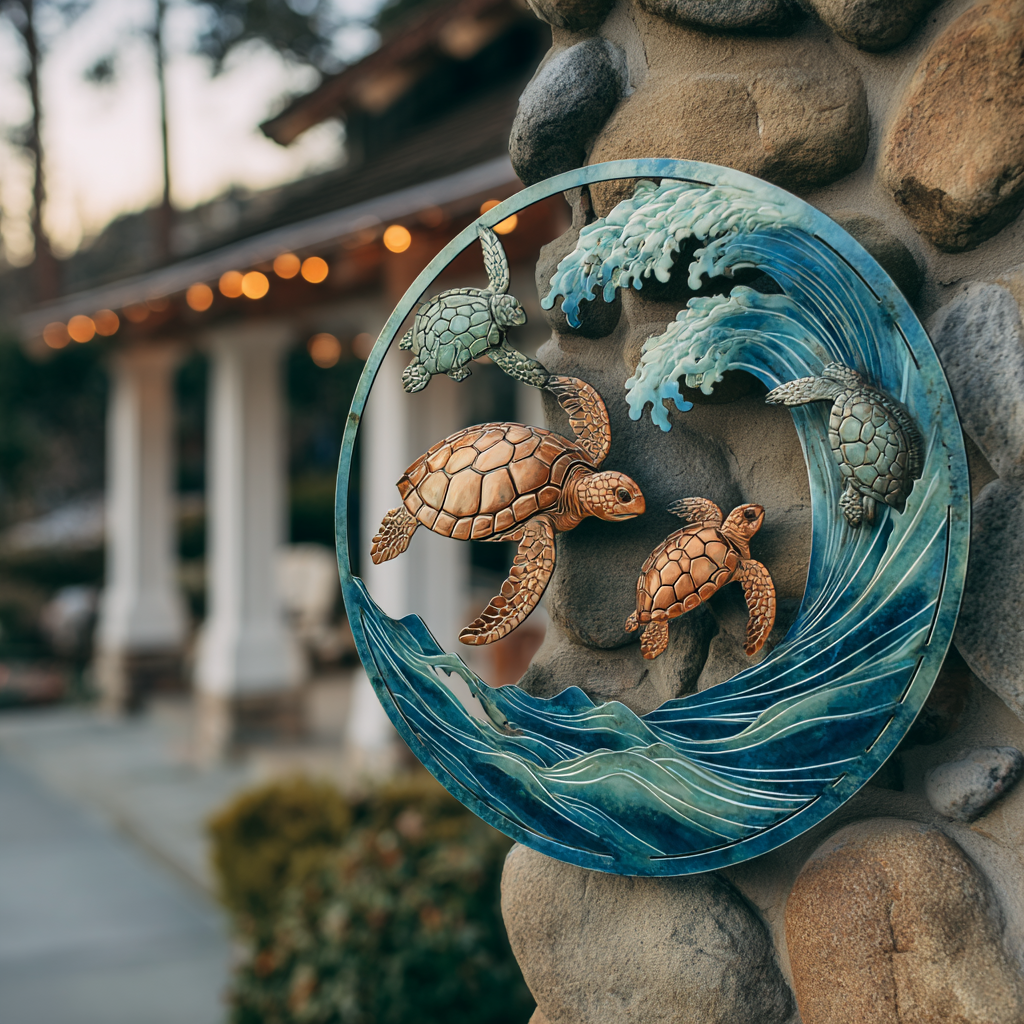 Turtle Metal Wall Art Coastal Ocean Beach House Nautical Wall Decor