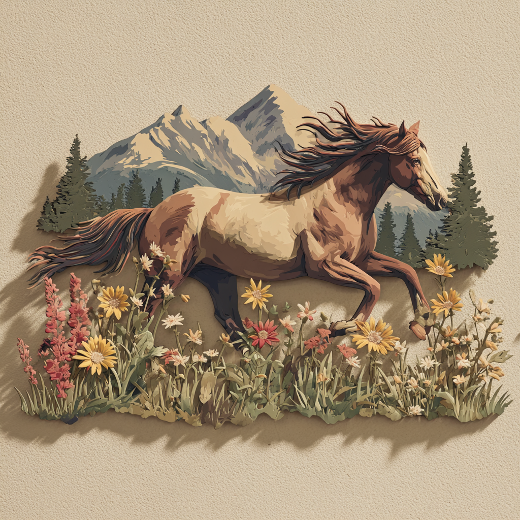 Horse Flower Metal Wall Art, Rustic Western Decor for Patio & Garden