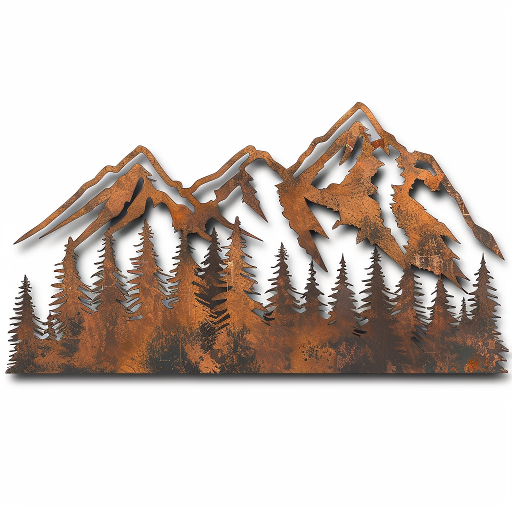 Pine Tree Mountain Metal Wall Art – Rustic Forest Landscape Garden Decor Sign
