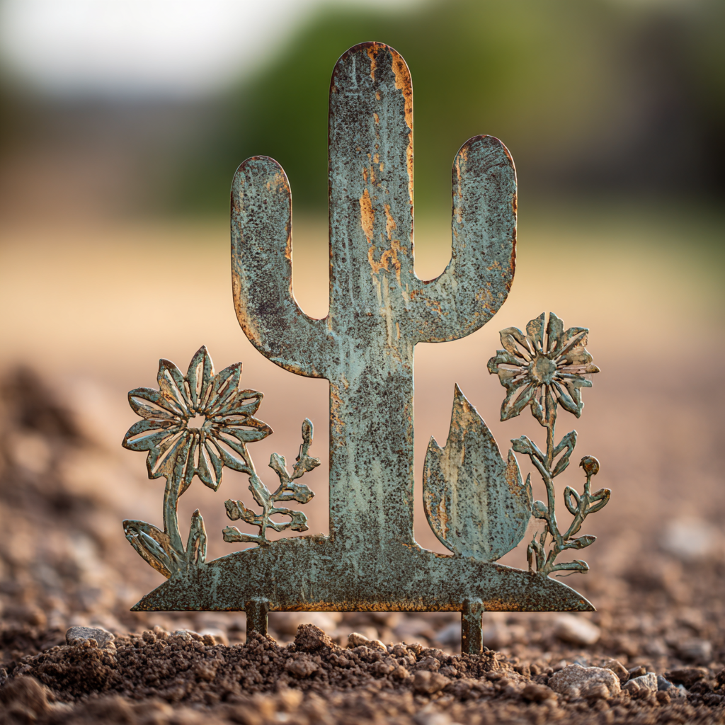 Rustic Cactus Metal Wall Art, Southwestern Desert Decor for Patio