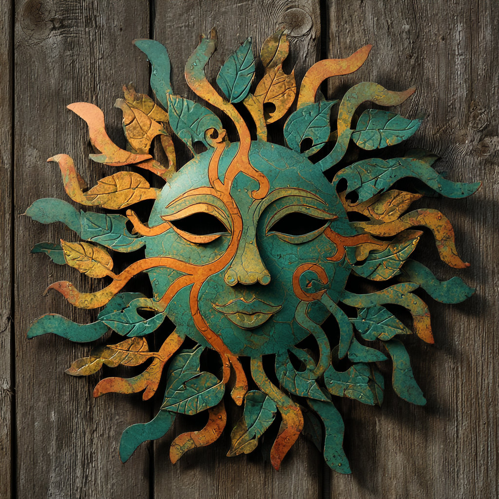 Tree Of Life Sun Face Metal Wall Art Green Garden Outdoor Decor