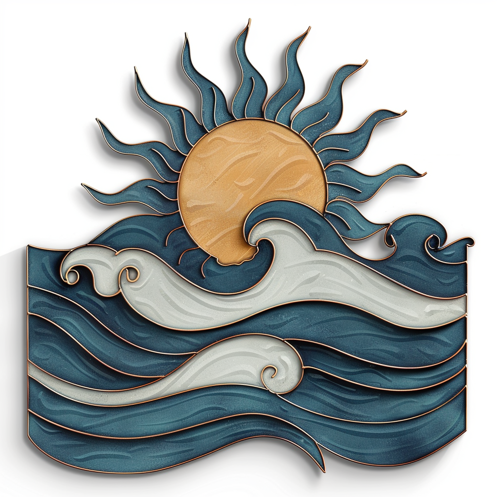 Ocean Wave Sun Metal Wall Art – Coastal Beach Decor, Tropical Garden Sign