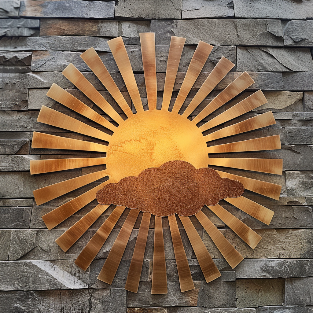 Yellow Sunburst Cloud Metal Wall Art – Celestial Sky Garden Decor Sign