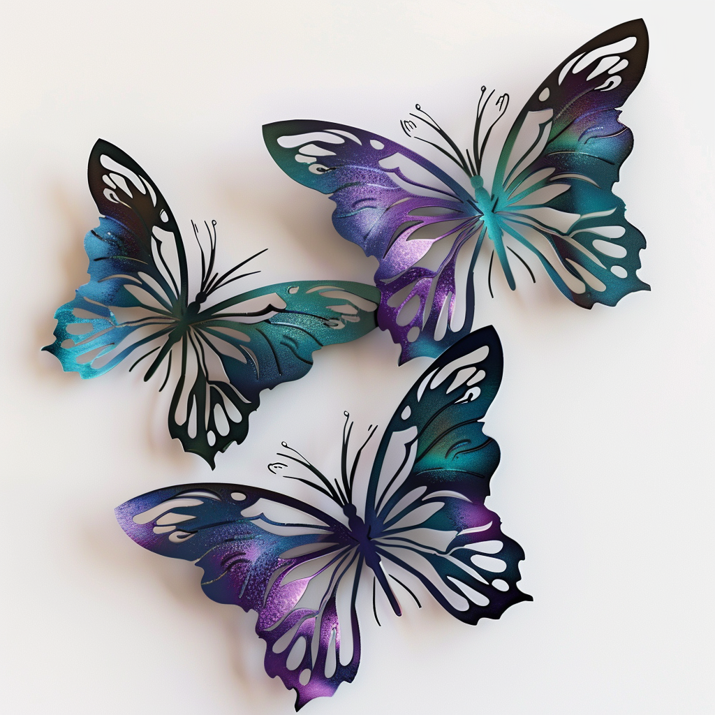 Butterfly Set Metal Wall Art – Colorful Garden Decor, Floral Nature Wall Sign