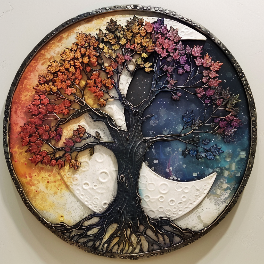 Moon Tree of Life Metal Wall Art – Celestial Spiritual Nature Garden Sign