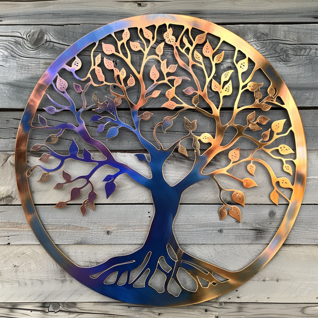Celestial Tree of Life Metal Wall Art – Sun Moon Spiritual Nature Decor