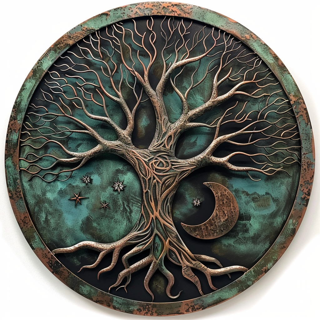Emerald Tree of Life Metal Wall Art – Spiritual Nature Decor, Garden Wall Sign