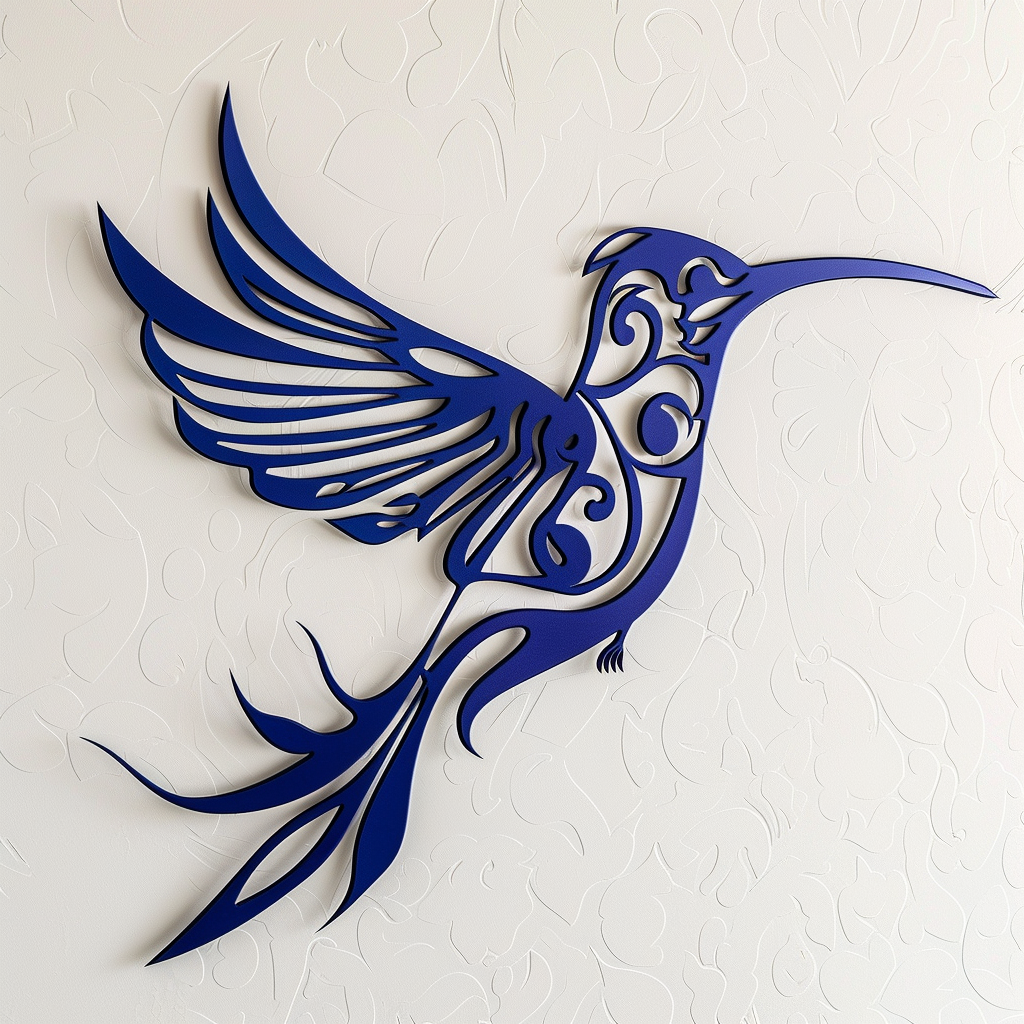 Blue Tribal Hummingbird Metal Wall Art, Southwestern Bird Decor for Patio