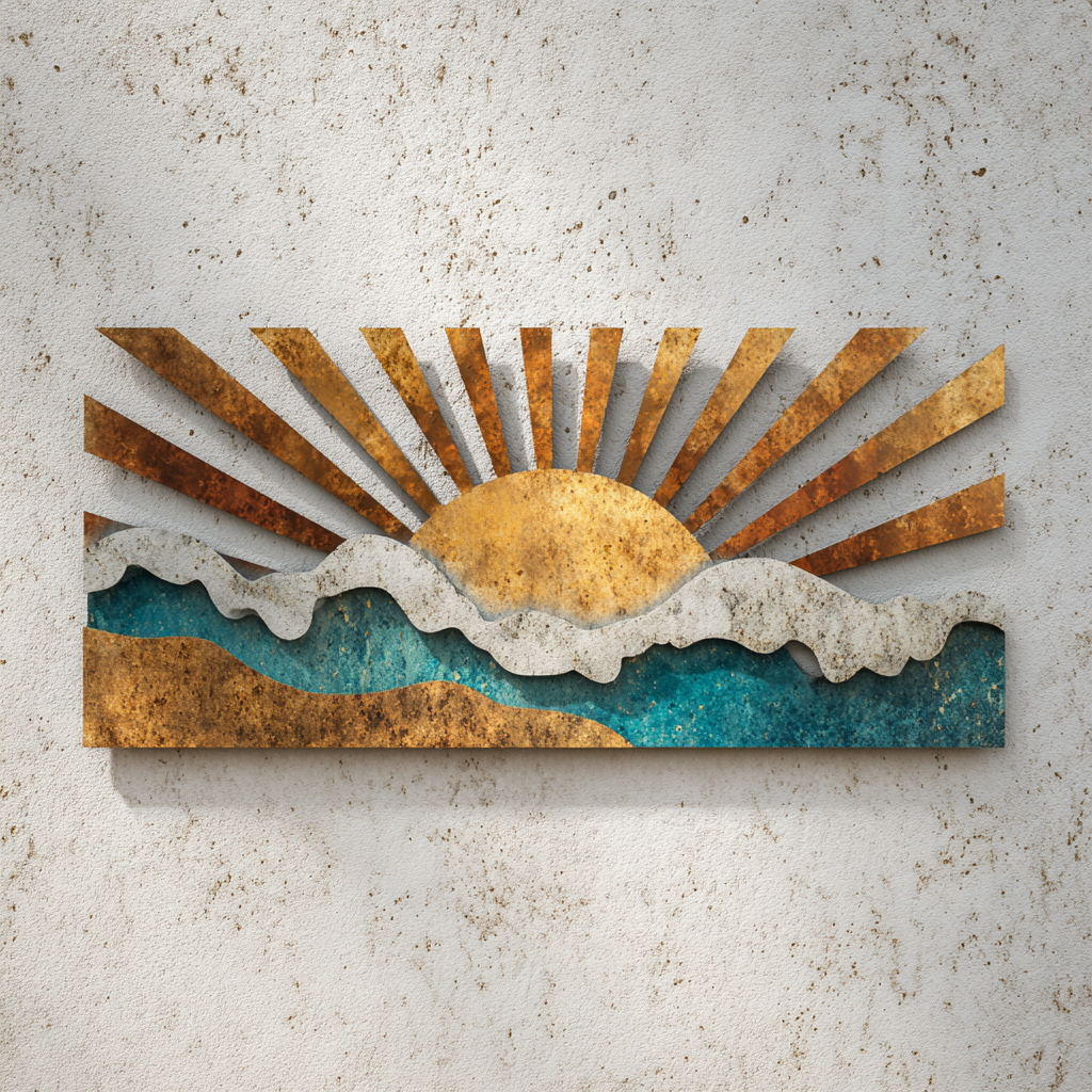 Rustic Sun Wave Metal Wall Art, Coastal Decor for Patio & Garden