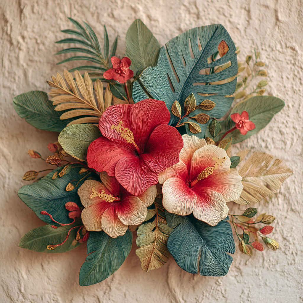 Hibiscus Ocean Wave Metal Wall Art Tropical Coastal Outdoor Decor
