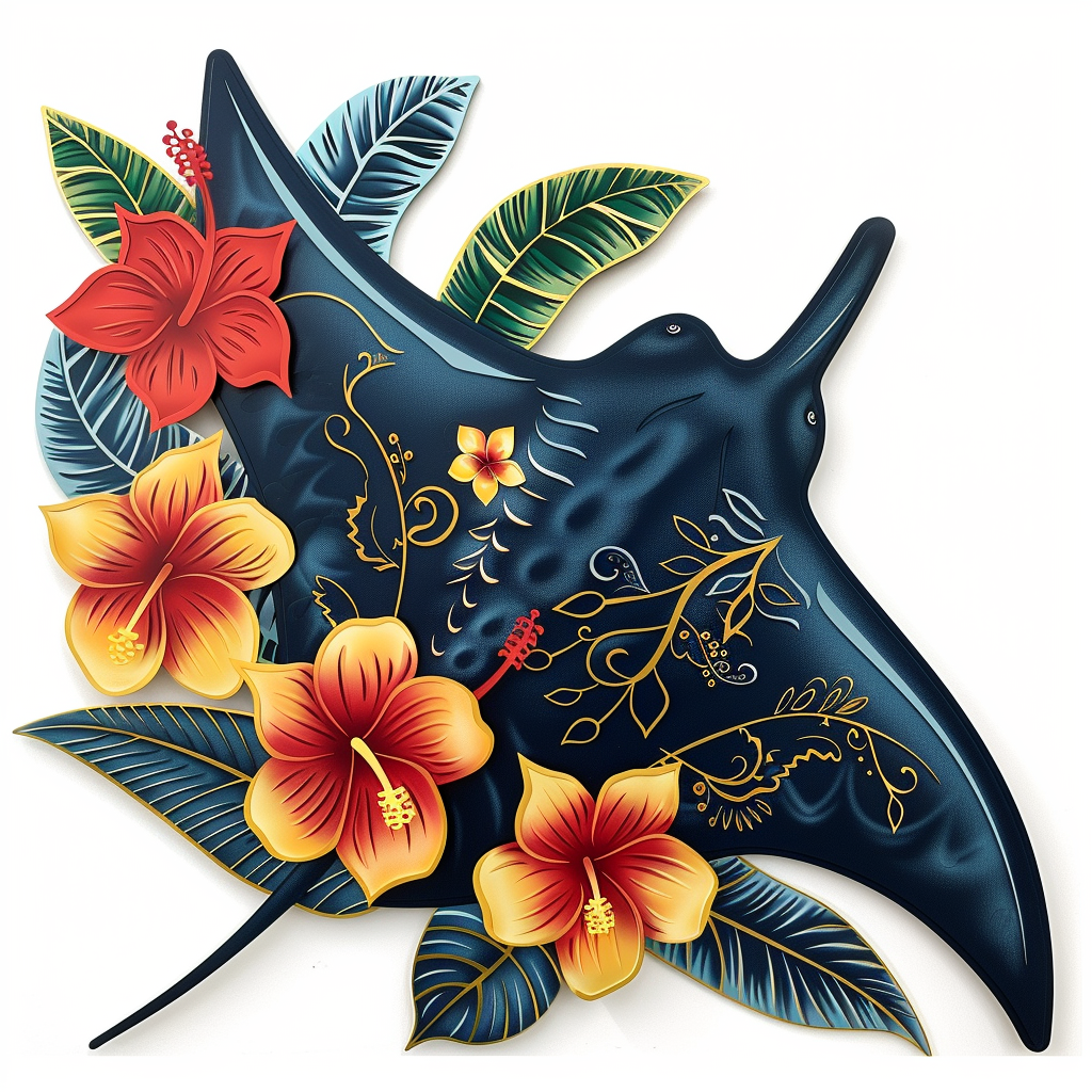 Blue Ray Tropical Flower Metal Wall Art – Coastal Floral Garden Decor Sign