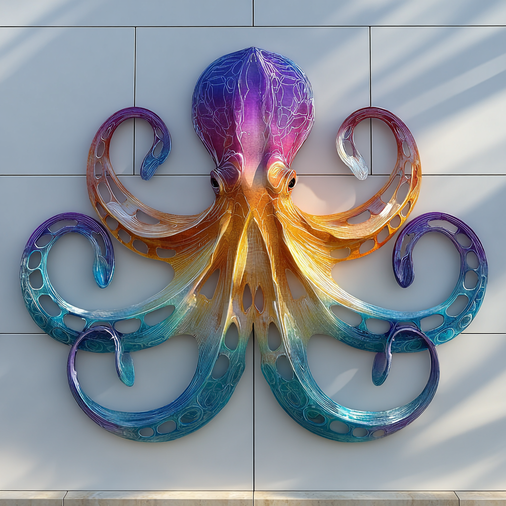 Blue Octopus Metal Wall Art Coastal Ocean Nautical Beach House Decor