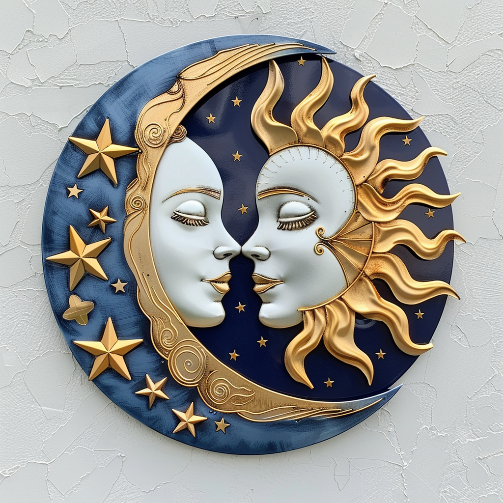 Sun Moon Yin Yang Metal Wall Art – Celestial Boho Cosmic Garden Decor Sign