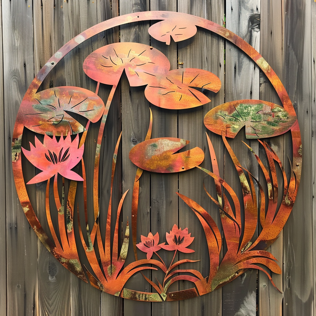 Water Lily Marsh Metal Wall Art, Wetland Nature Decor for Patio