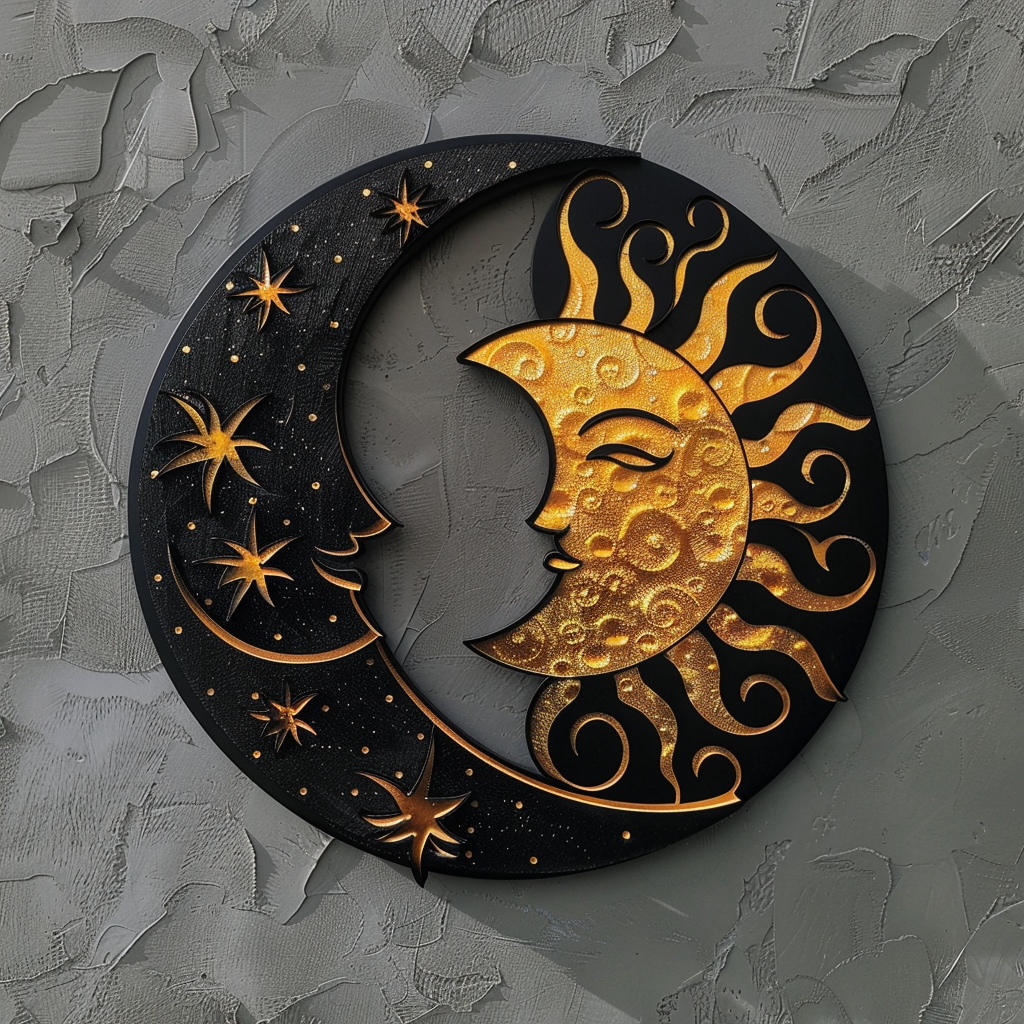Sun Moon Yin Yang Metal Wall Art – Orange Black Celestial Garden Decor Sign