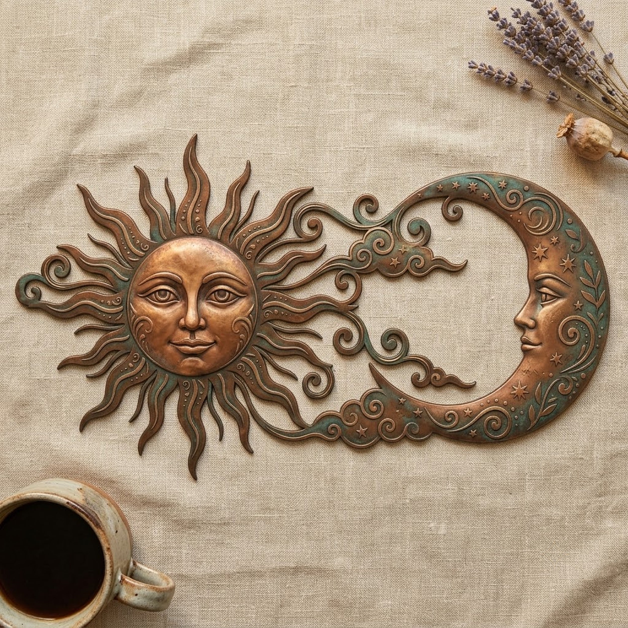 Celestial Sun Moon Metal Wall Art Aluminum UV Printed Outdoor Wall Decor Boho Celestial Moon Phase Garden Patio Decor