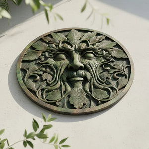 Green Man Face Metal Wall Art – UV Printed Aluminum Forest Spirit Garden Decor Indoor Outdoor