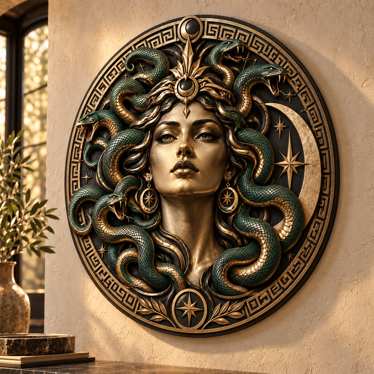 Medusa Crescent Moon Metal Wall Art Greek Mythology Decor