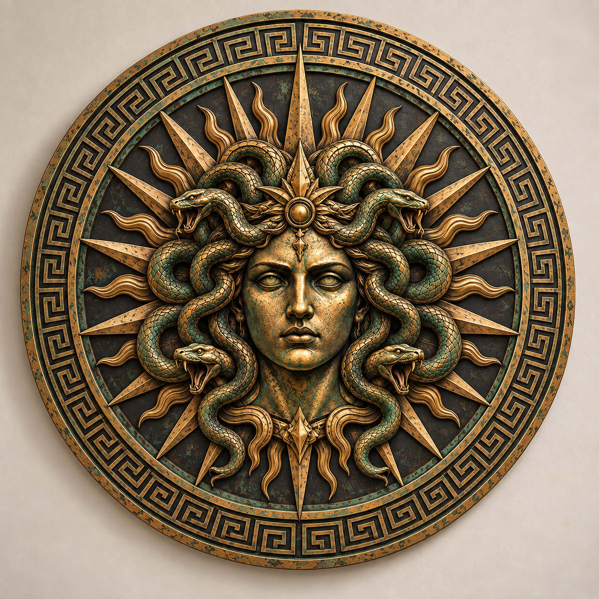 Vintage Medusa Gorgon Shield Metal Sign, Classic Greek Mythology Wall Art