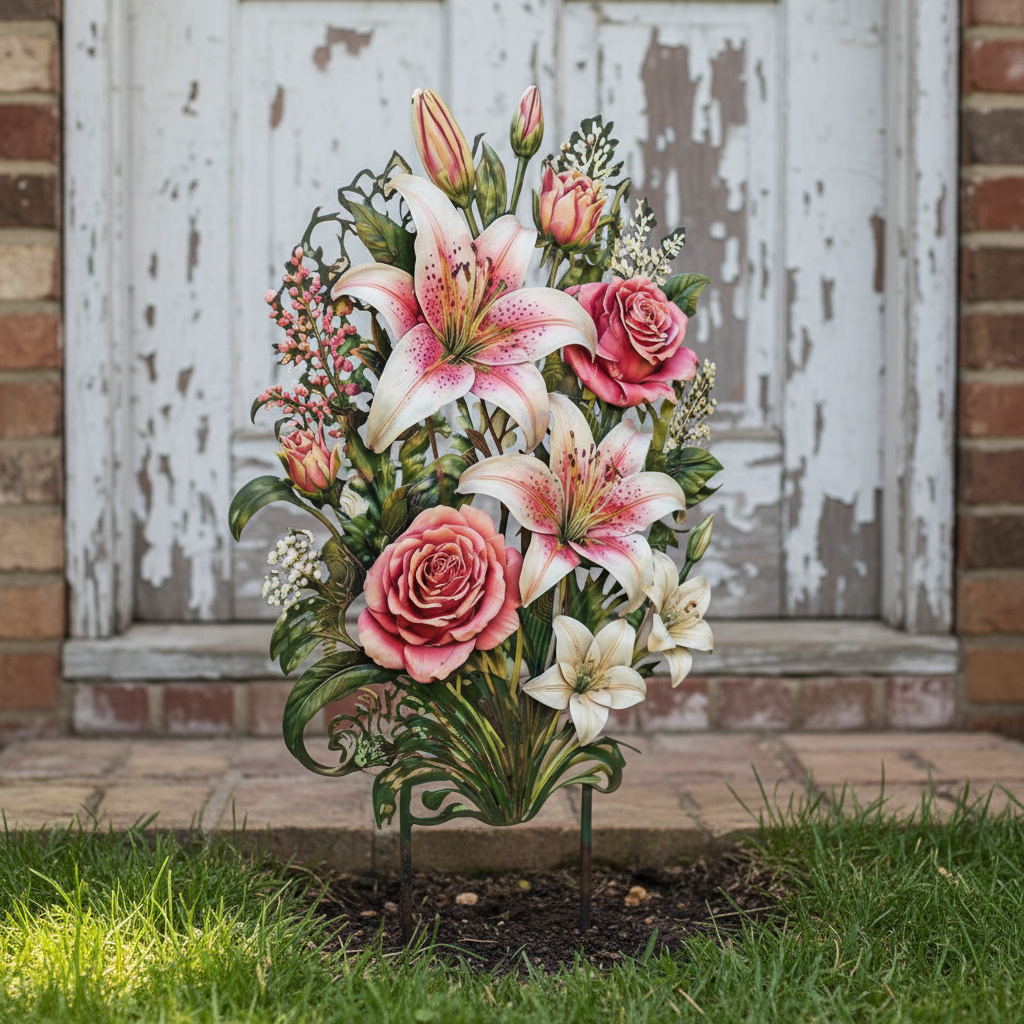 Lily Garden Stake Metal Art, Floral Outdoor Yard Decor