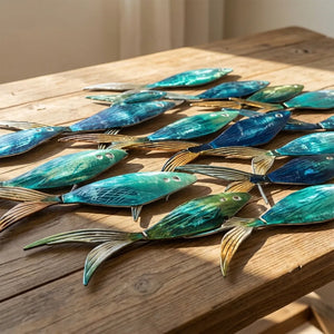 Blue School of Fish Metal Wall Art – UV Printed Aluminum Coastal Decor Beach Indoor Outdoor