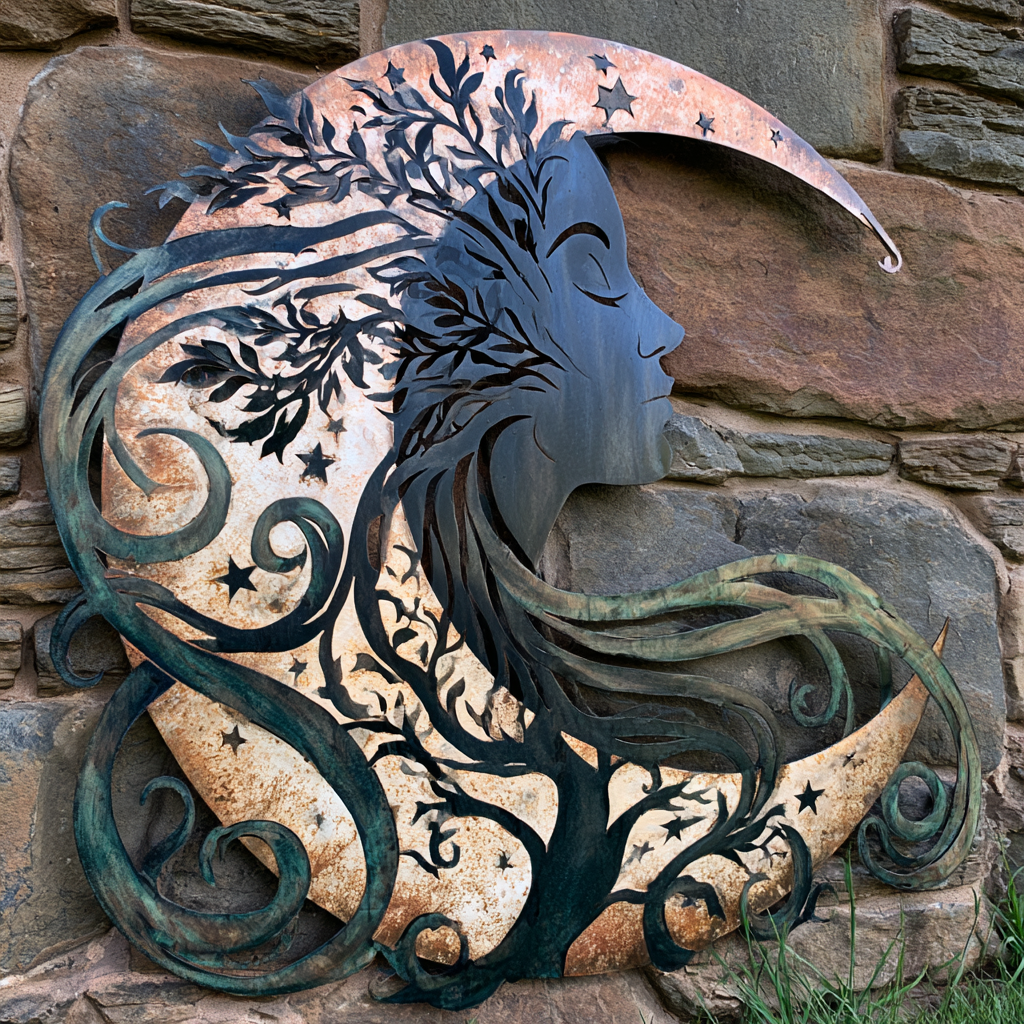 crescent moon metal wall art