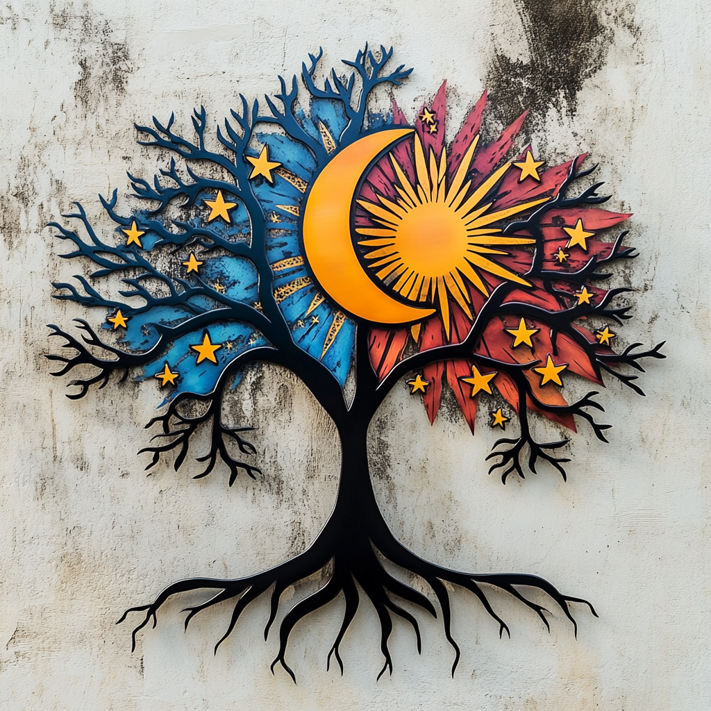 tree of life sun moon metal wall art