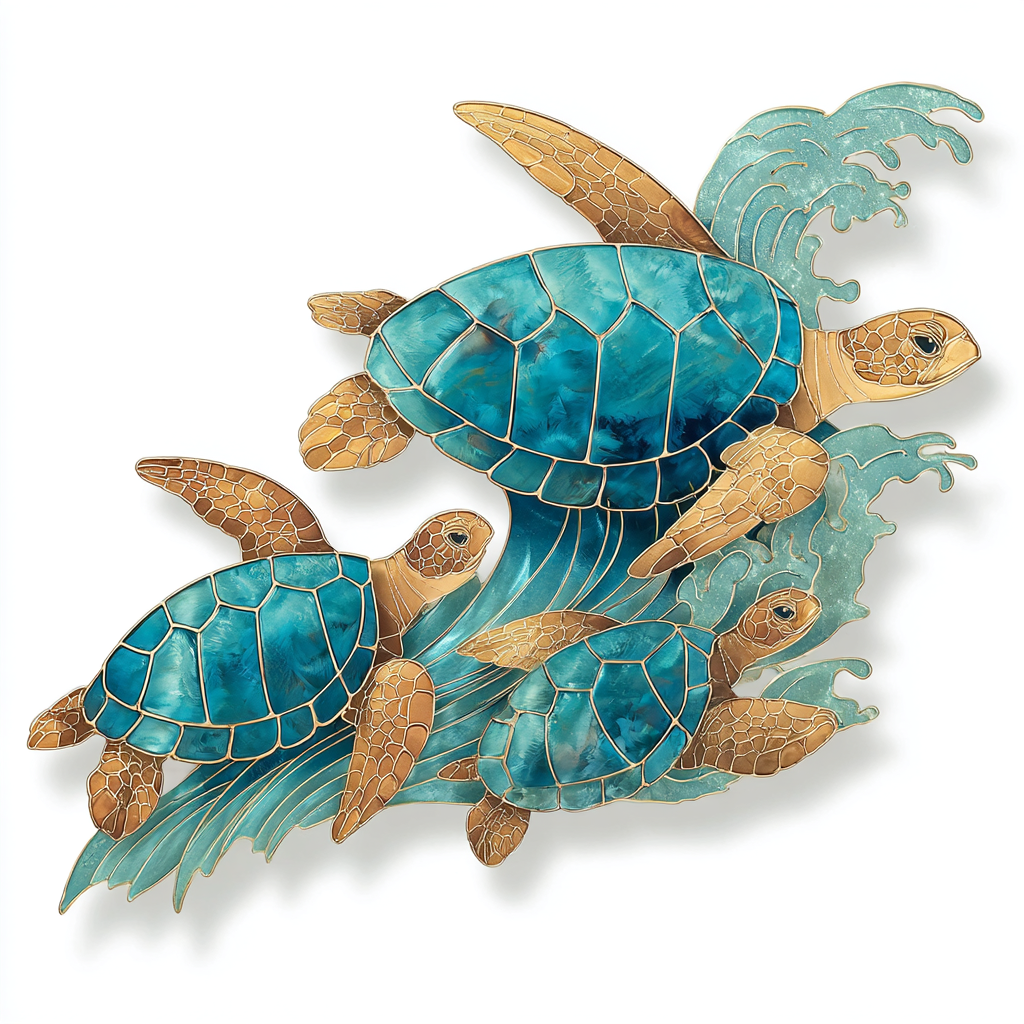sea turtle family metal wall art