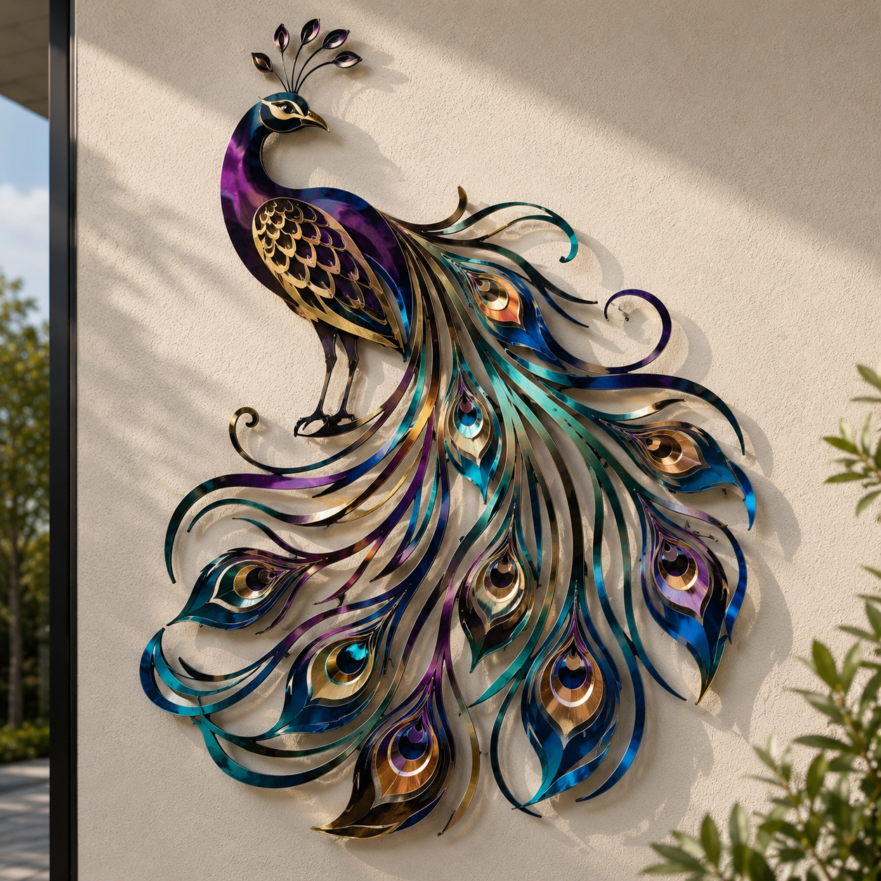 Peacock Metal Wall Art – Colorful Bird Garden Decor, Tropical Outdoor Sign V5