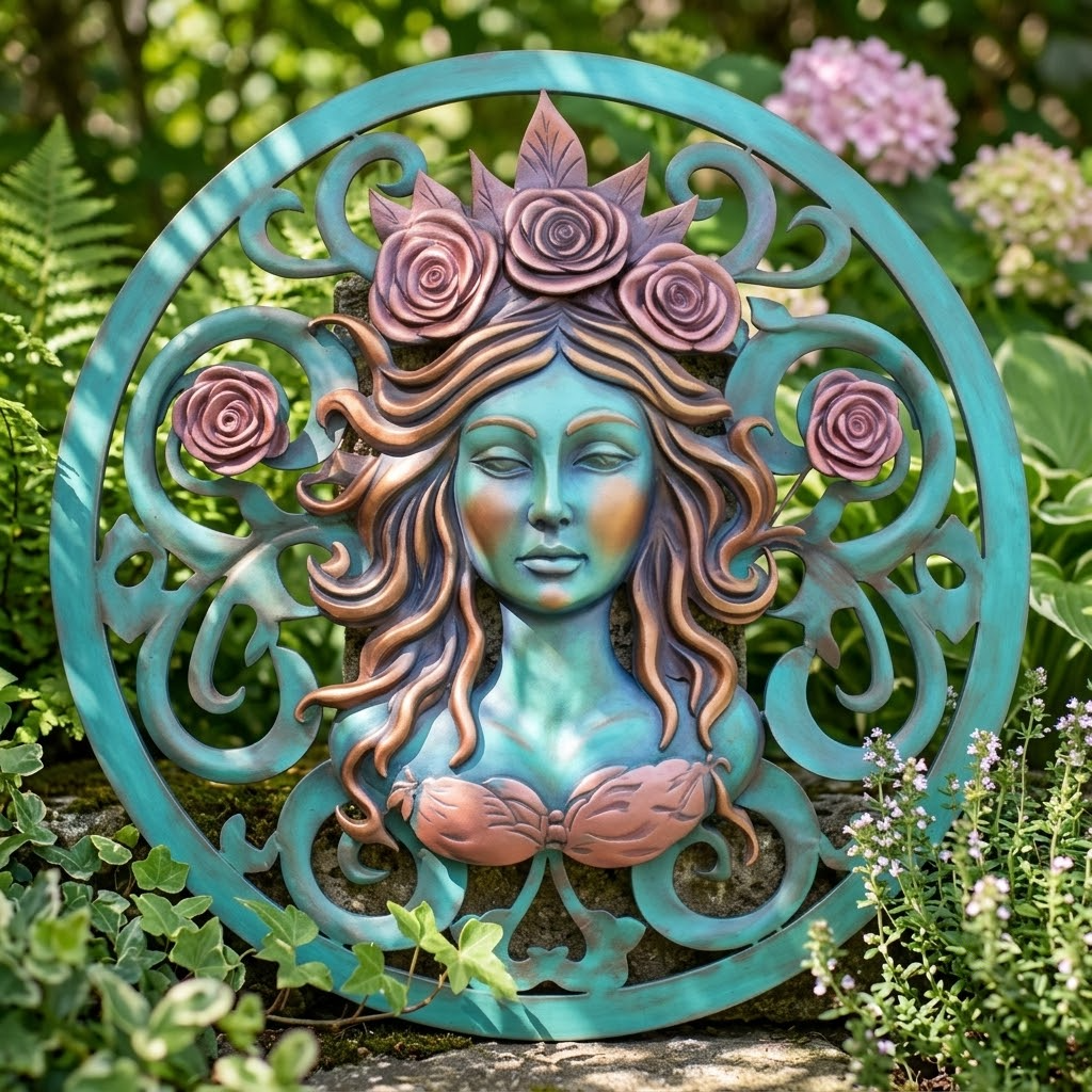 June Rose Sun Goddess Metal Wall Art, Celestial Sunburst Sign